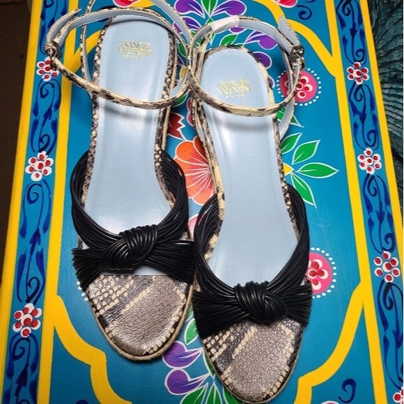 Frances Valentine NIB Size 10 Black Snake Print Leather Espadrille Sandals - Picture 10 of 12